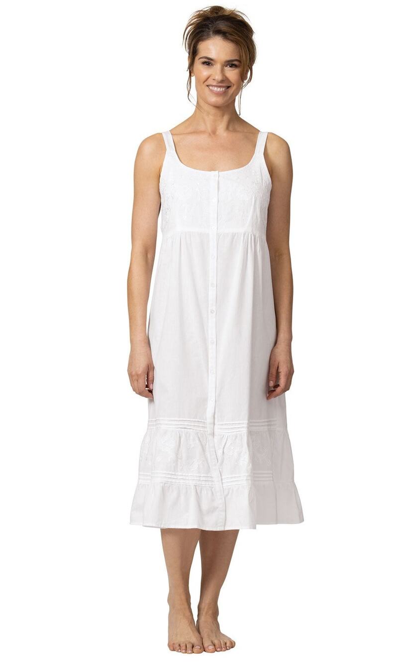 The 1 For U Ruby White Cotton Sleeveless Nightgown Medium